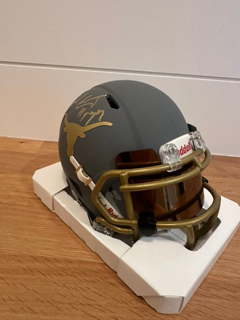 Earl Campbell Signed Texas Longhorns Slate Riddell Speed Mini Helmet HT 77 BAS