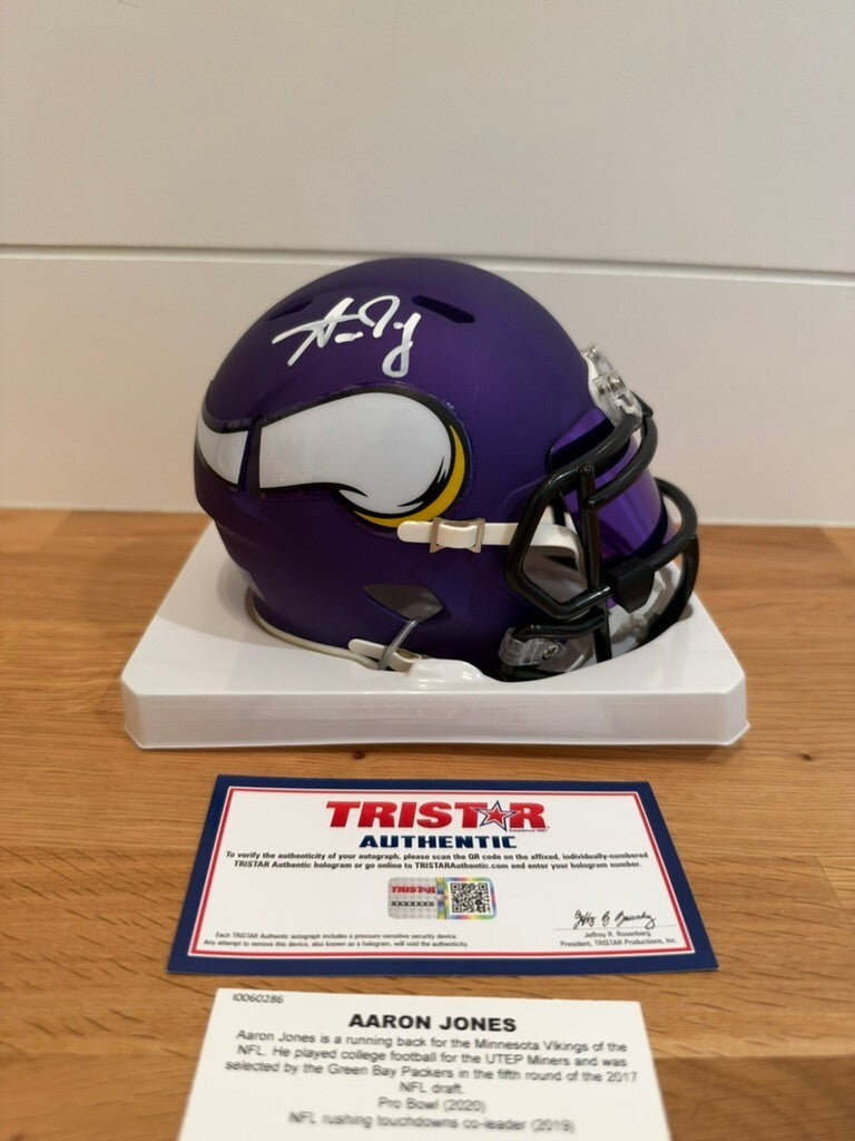 Aaron Jones Signed Minnesota Vikings Speed Mini Helmet TRISTAR COA Purple Visor
