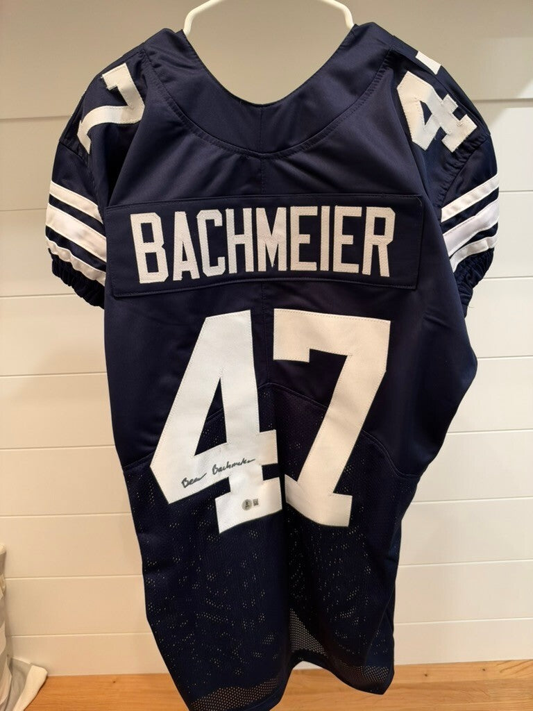 Bear Bachmeier Signed BYU Cougars Navy #47 Custom Football Jersey Beckett BAS
