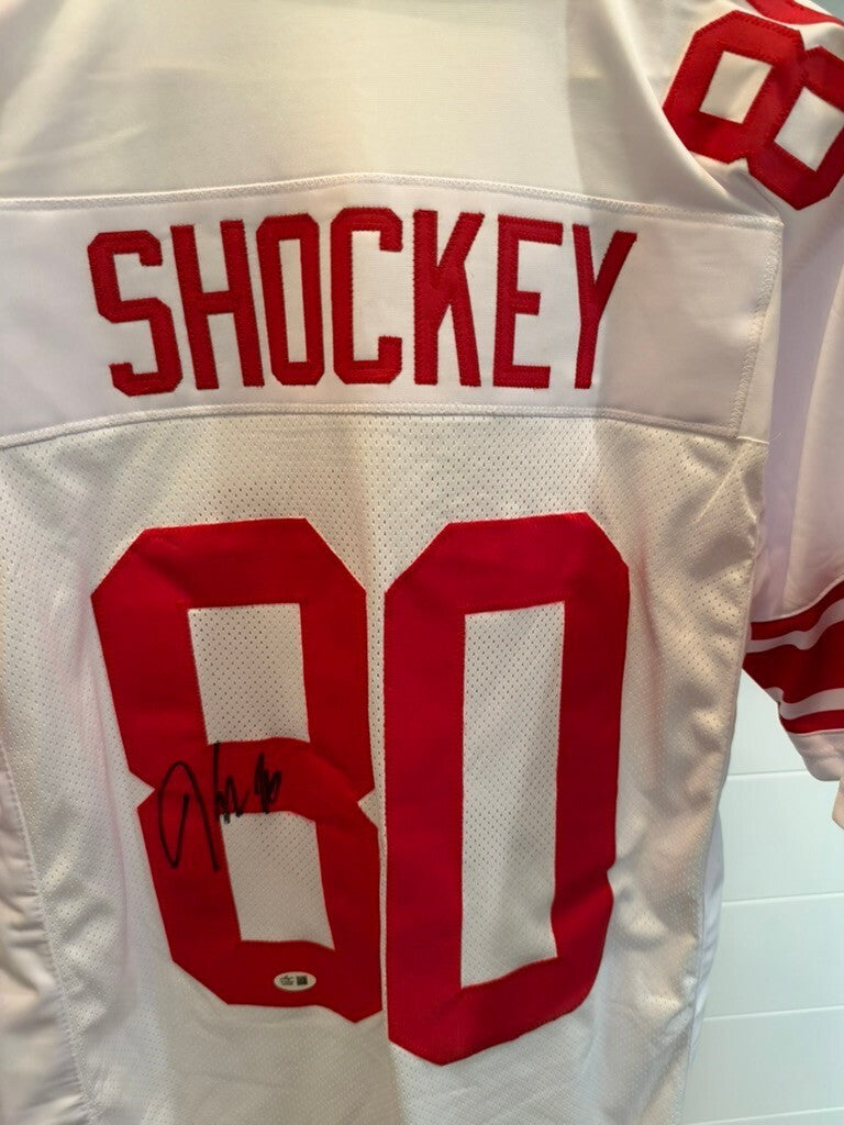 Jeremy Shockey Signed NY Giants #80 White Custom Jersey XL Leaf Witnessed
