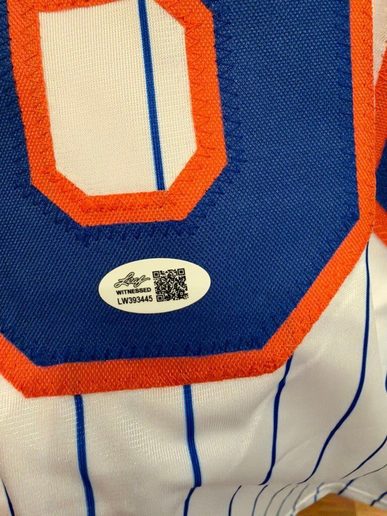 Dellin Betances Signed Mets White Pinstripe #68 Jersey Leaf Witnessed Auto