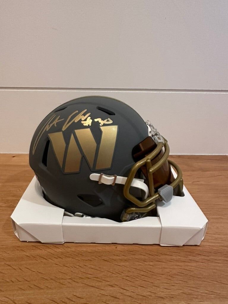 Austin Ekeler Signed Commanders Slate Mini Helmet Beckett Custom Gold Visor