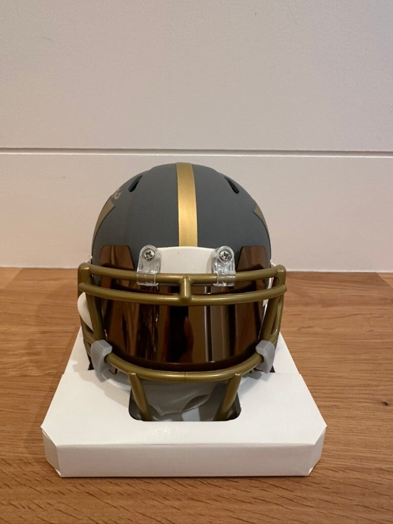 Austin Ekeler Signed Commanders Slate Mini Helmet Beckett Custom Gold Visor