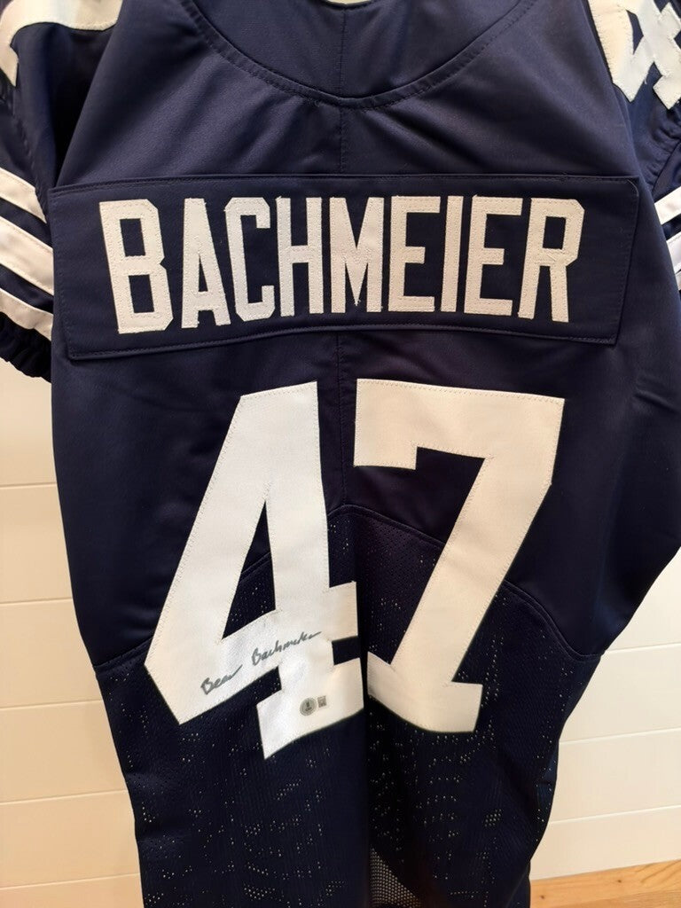 Bear Bachmeier Signed BYU Cougars Navy #47 Custom Football Jersey Beckett BAS