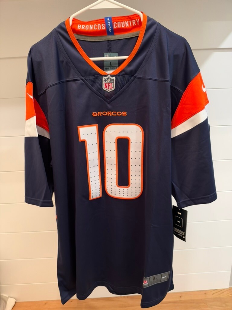 Bo Nix Denver Broncos #10 Navy Football Jersey Size Large Tags Attached Unsigned