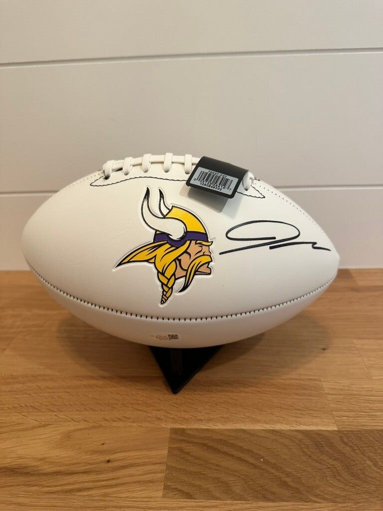 Jordan Addison Signed Minnesota Vikings White Panel Football JSA Witnessed