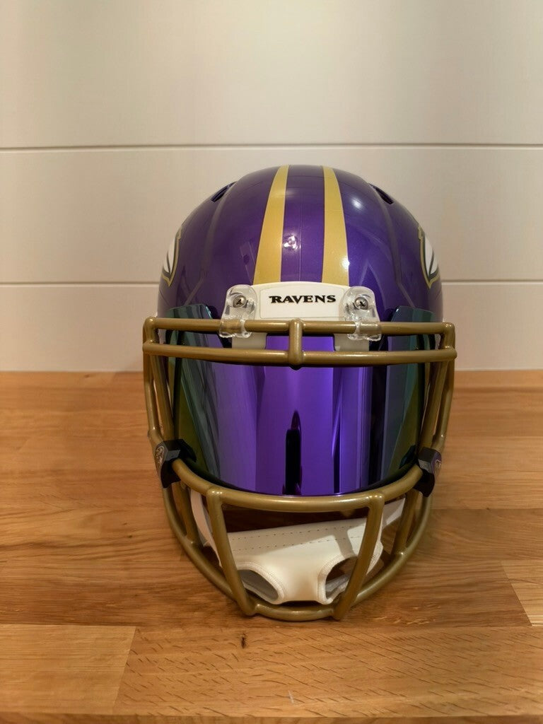 Ed Reed Signed Ravens Full Size Authentic Speed Helmet Purple Visor Beckett