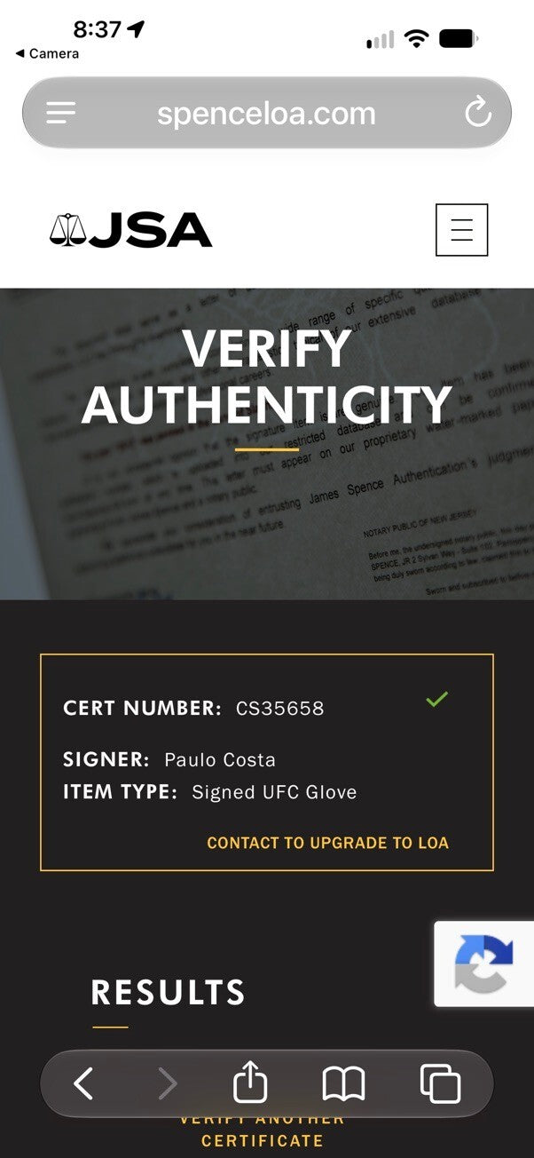 Paulo Costa Signed Gold UFC MMA Glove JSA Authenticated Autograph