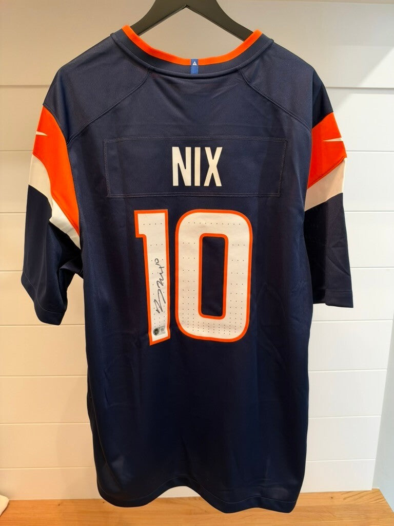 Bo Nix Signed Denver Broncos Nike Game Jersey Navy XL #10 Beckett Witnessed