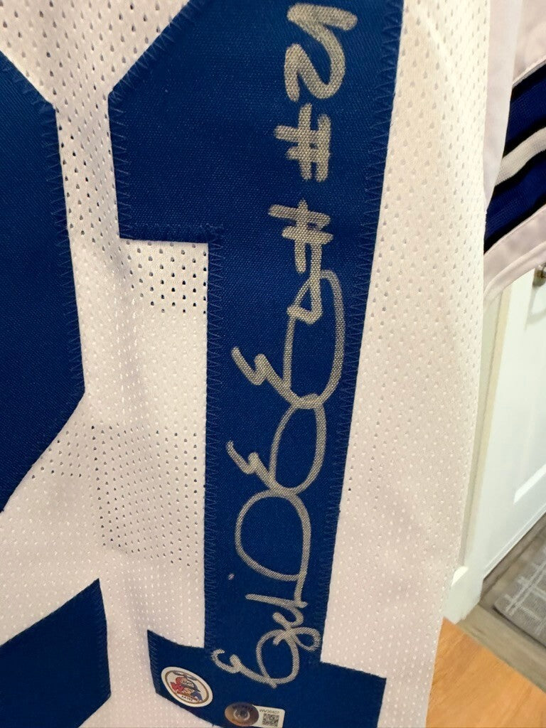 Ezekiel Elliott Signed Dallas Cowboys #21 White Custom Jersey Beckett Witness