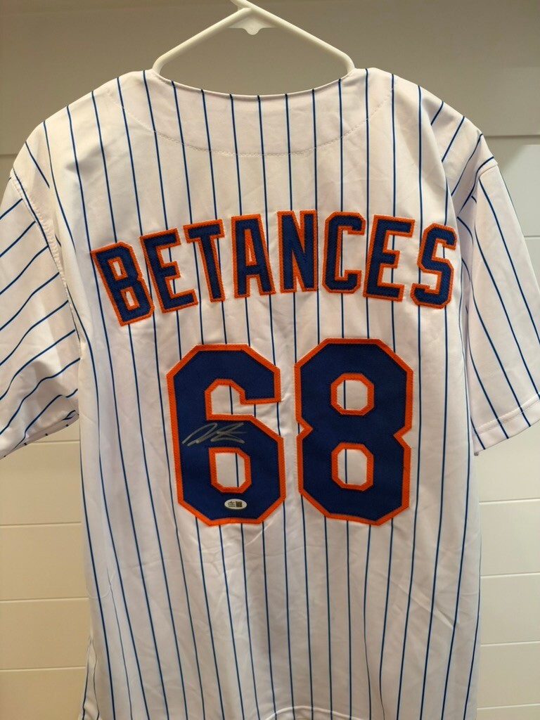 Dellin Betances Signed Mets White Pinstripe #68 Jersey Leaf Witnessed Auto