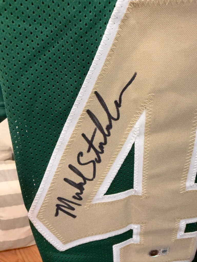 Mike Stonebreaker Signed Notre Dame #42 Green Custom Jersey Beckett Witness