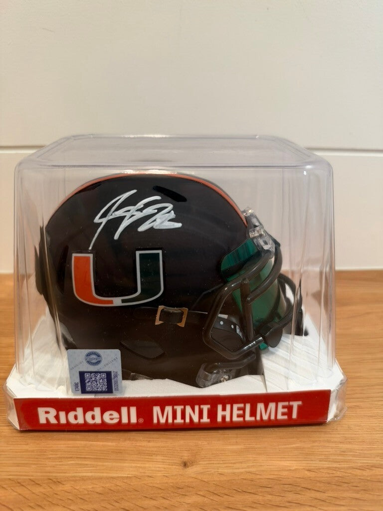 Jeremy Shockey Signed Miami Hurricanes Black Speed Mini Helmet Leaf COA Visor