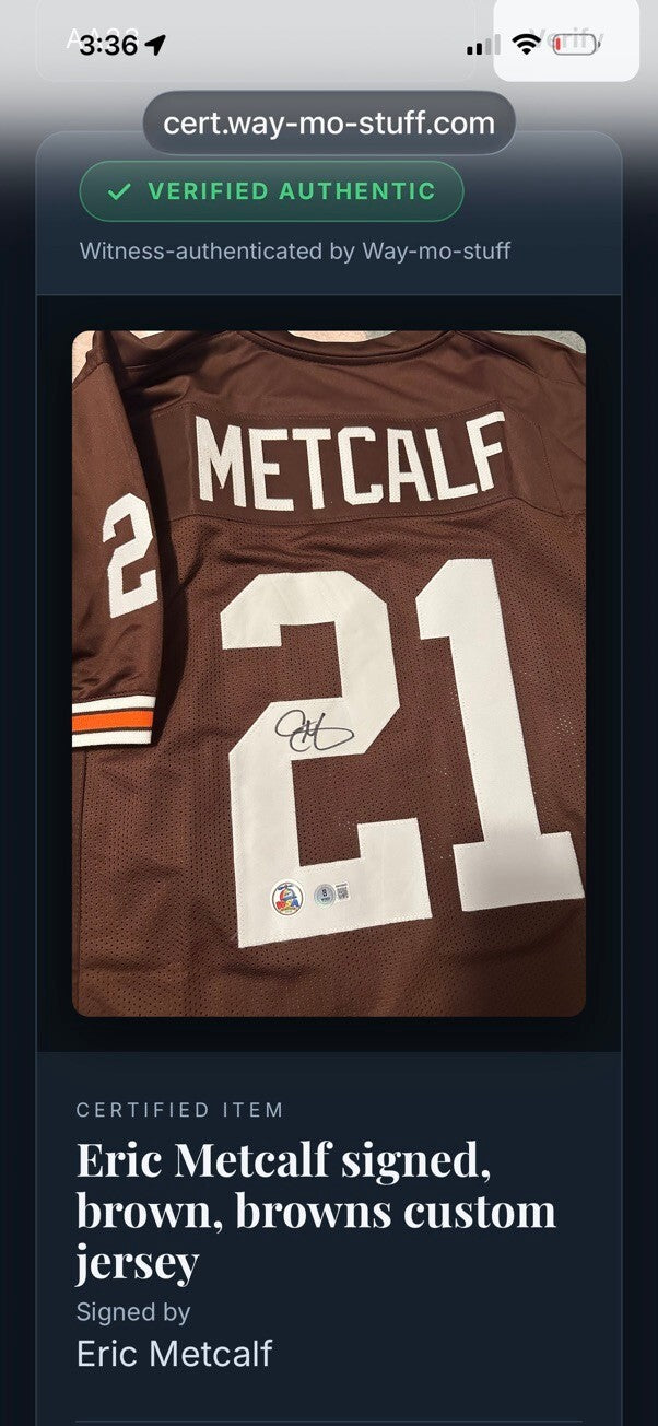 Eric Metcalf Signed Cleveland Browns #21 Brown Custom Jersey Beckett BAS