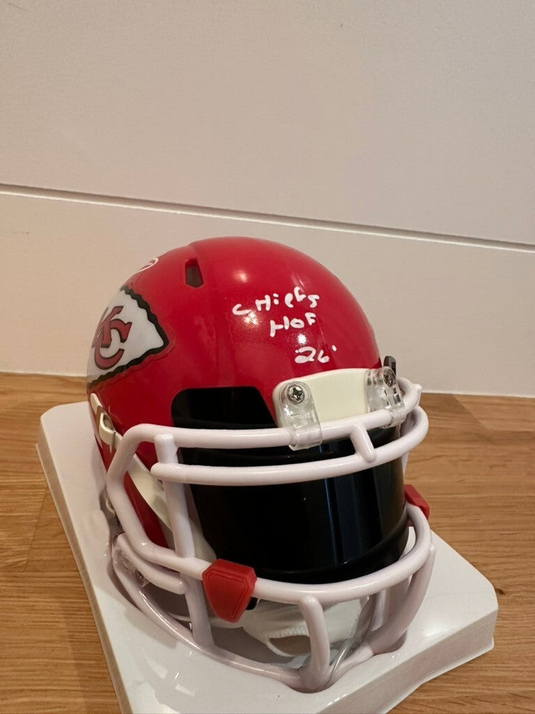 Dwayne Bowe Signed Chiefs Mini Helmet Chiefs HOF 24 JSA Custom Visor