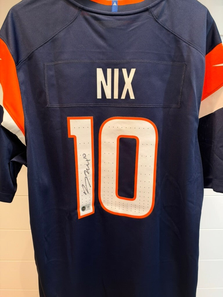Bo Nix Signed Denver Broncos Nike Game Jersey Navy XL #10 Beckett Witnessed