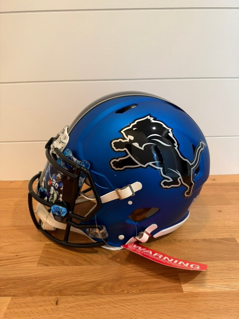Barry Sanders Signed Lions Blue Chrome Authentic Speed Helmet BAS Visor