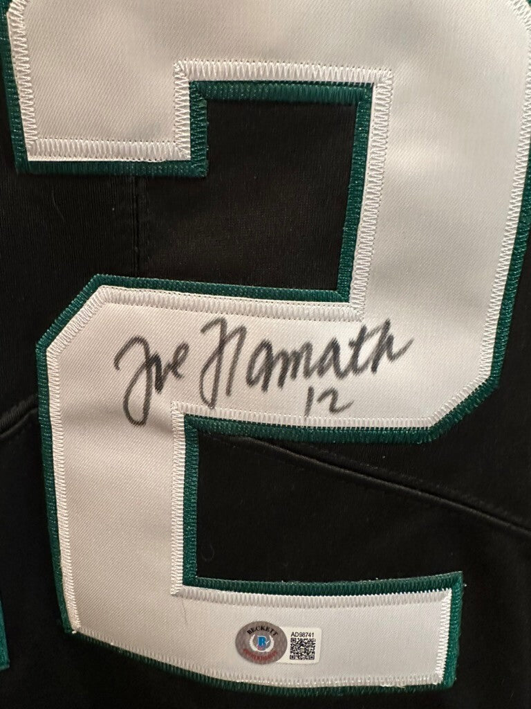 Joe Namath Signed Jets Nike Replica Black #12 Jersey XL – Beckett COA