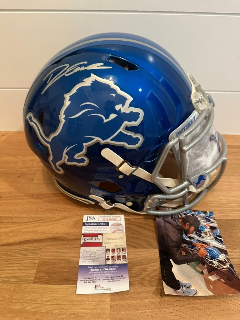 D'Andre Swift Signed Lions Full Size Authentic Helmet Fanatics JSA Debut