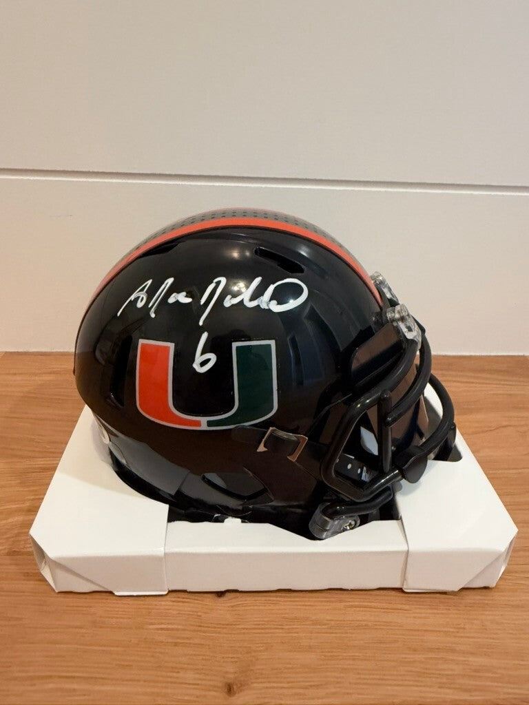 Antrel Rolle Signed Miami Hurricanes Black Speed Mini Helmet Leaf COA Visor