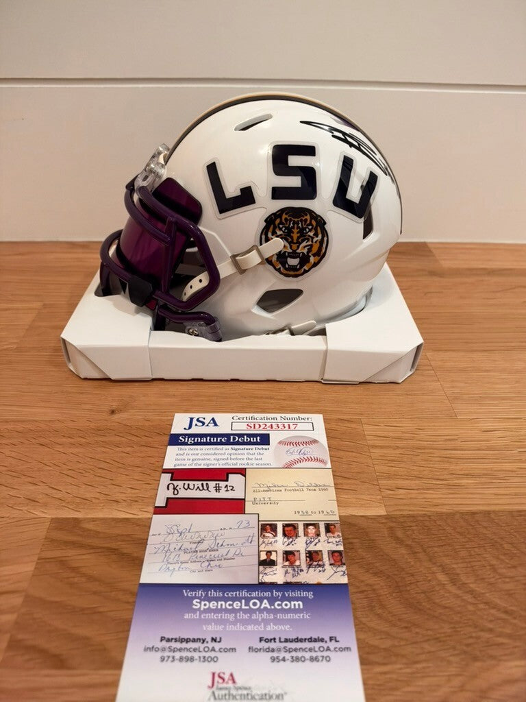 Trey'Dez Green Signed LSU Tigers White Riddell Speed Mini Helmet JSA