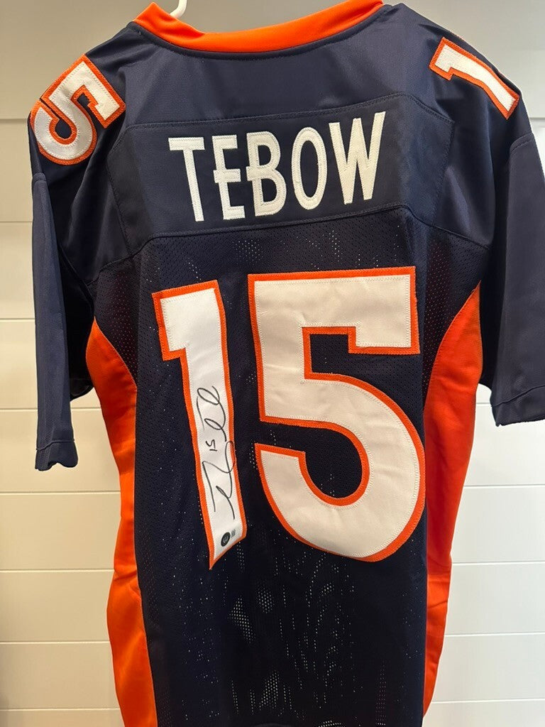 Tim Tebow Signed Denver Broncos #15 Blue Jersey Beckett BAS Witnessed