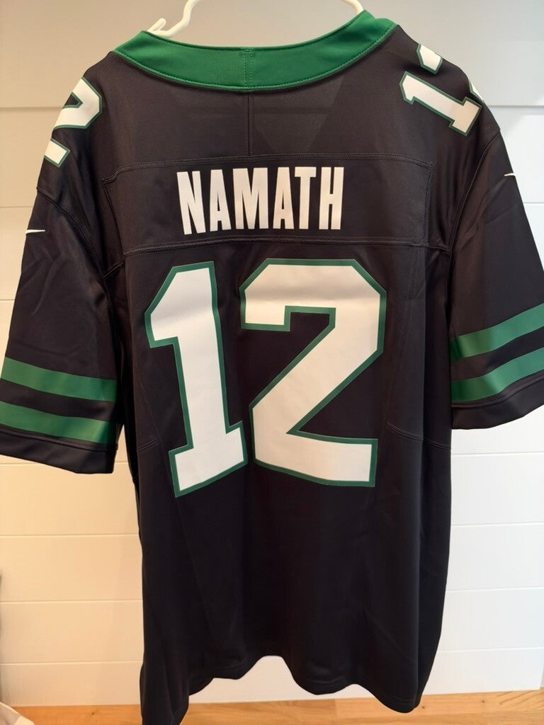 Joe Namath New York Jets Nike Dri-FIT #12 Black Jersey Men's XXL 2XL NWT