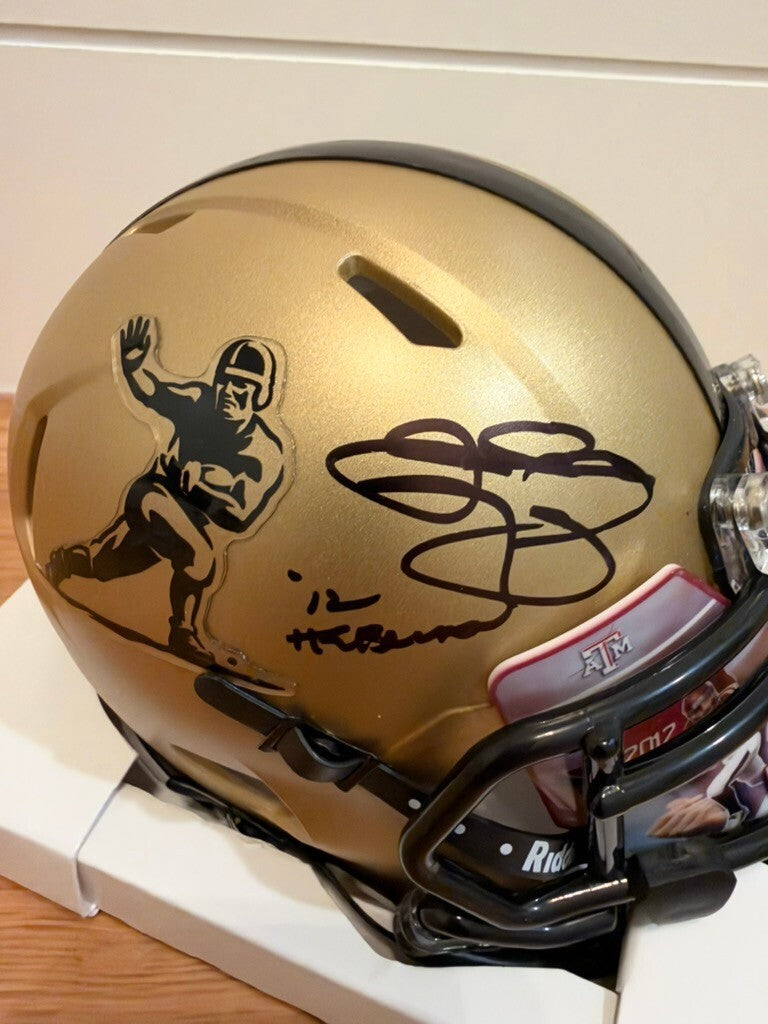 Johnny Manziel Signed Gold Heisman Mini Helmet 12 Heisman Beckett Witnessed
