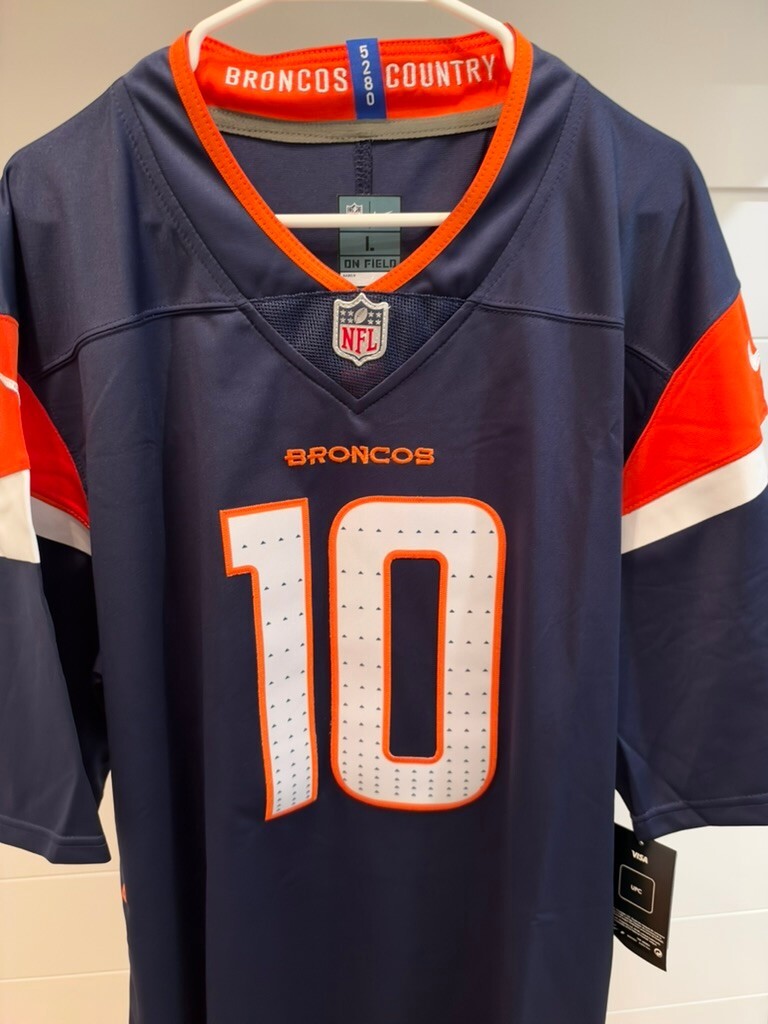 Bo Nix Denver Broncos #10 Navy Football Jersey Size Large Tags Attached Unsigned