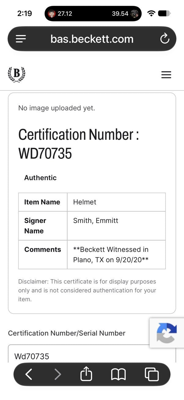 Emmitt Smith Signed Cowboys Authentic Speed Full Size Helmet Beckett Custom