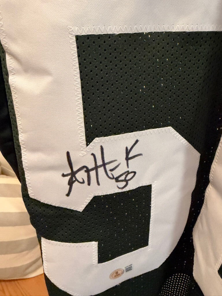 AJ Hawk Signed Green Bay Packers Green Custom Jersey XL #50 Beckett Witnessed