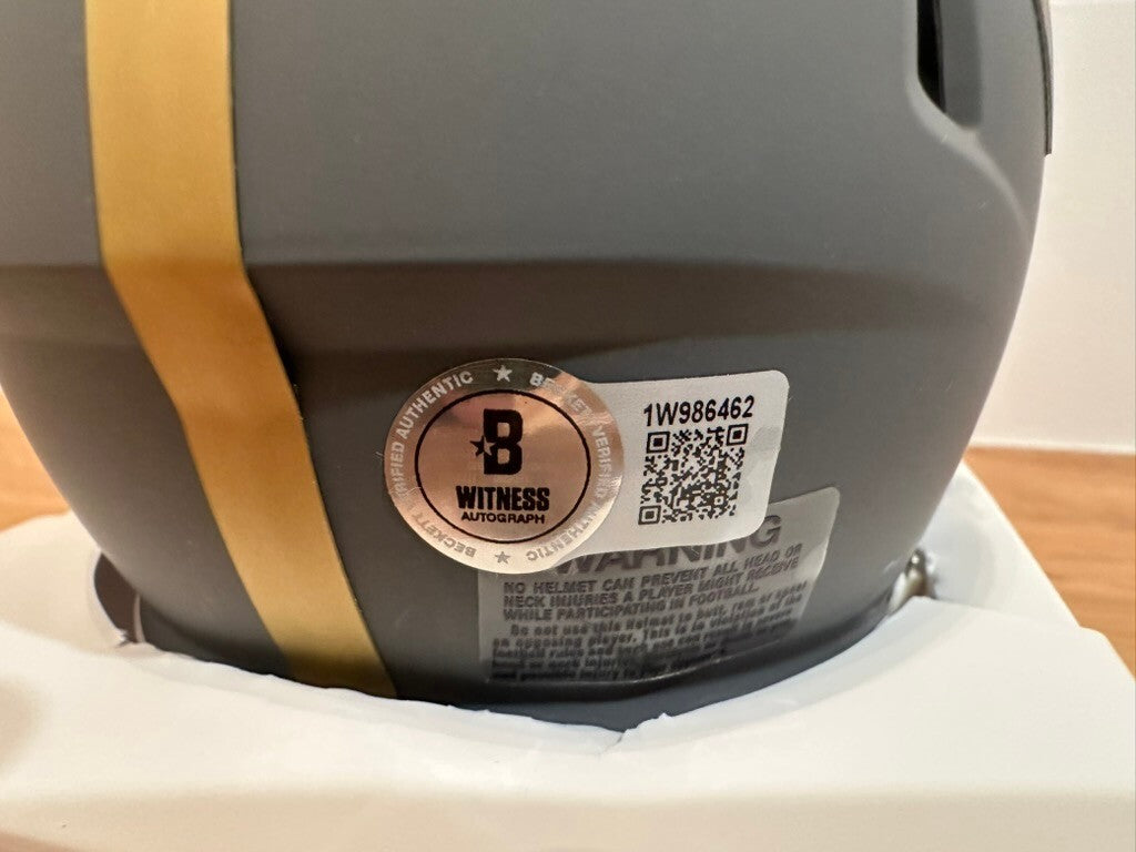 Austin Ekeler Signed Commanders Slate Mini Helmet Beckett Custom Gold Visor