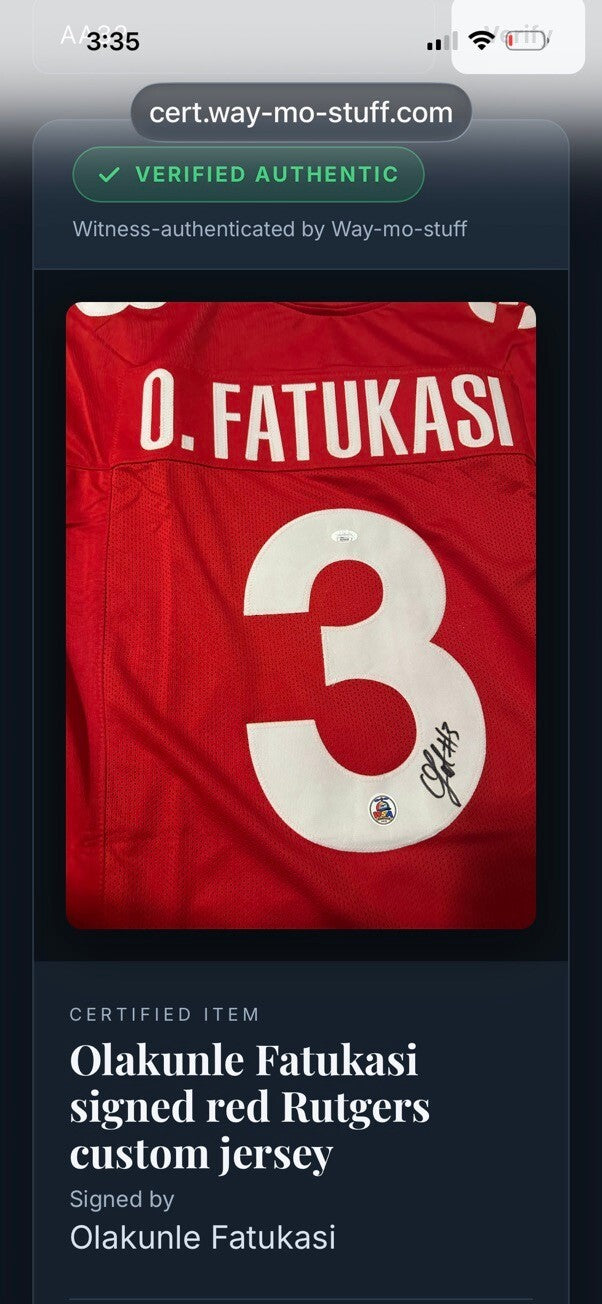 Olakunle Fatukasi Signed Rutgers #3 Red Custom Jersey JSA Authenticated