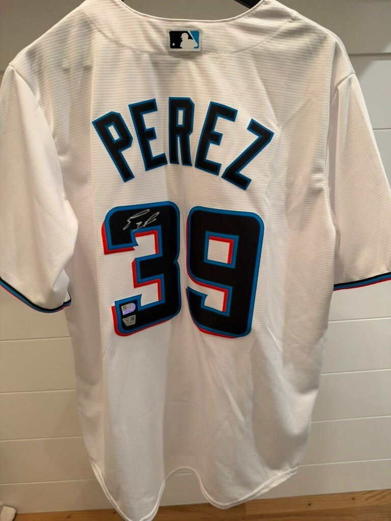 Eury Perez Signed Miami Marlins Nike Replica Jersey White Large Fanatics MLB