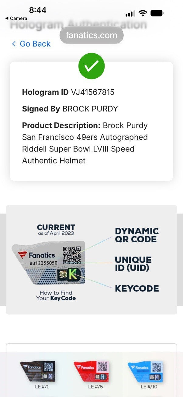 Brock Purdy Signed Super Bowl LVIII Authentic Speed Helmet Fanatics 49ers Visor