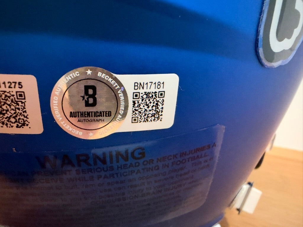 Barry Sanders Signed Lions Blue Chrome Authentic Speed Helmet BAS Visor