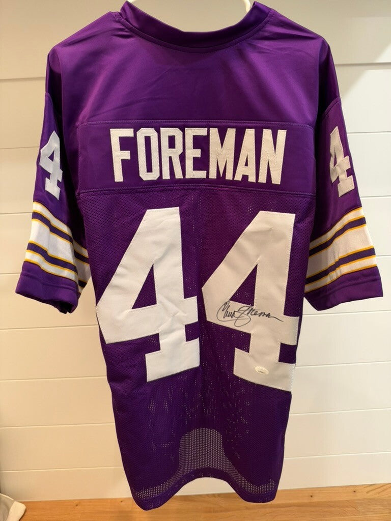 Chuck Foreman Signed Minnesota Vikings #44 Purple Custom Jersey JSA Witness COA