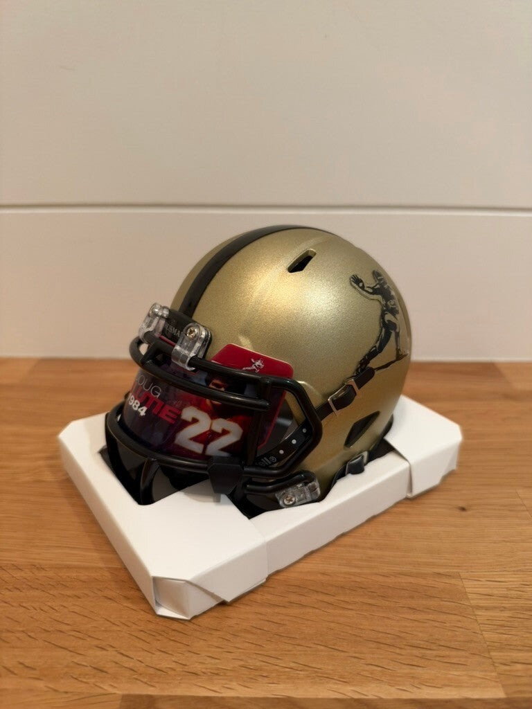 Doug Flutie Signed Gold Heisman Speed Mini Helmet 84 Heisman Custom Visor JSA