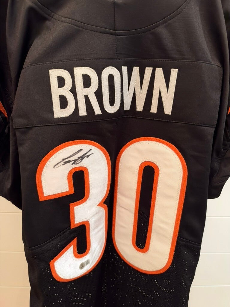 Chase Brown Signed Cincinnati Bengals #30 Black Custom Jersey Beckett Witness