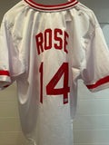 Pete Rose Signed Hit King White Custom Jersey #14 XL Beckett