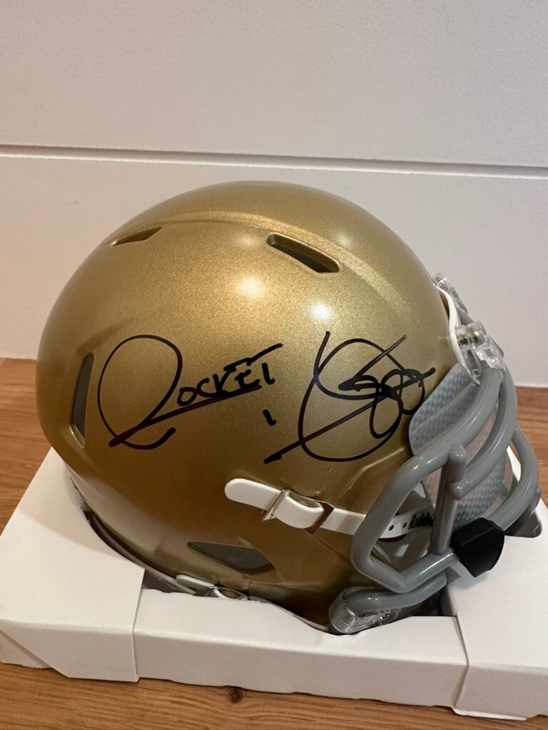 Rocket Ismail Signed Notre Dame Riddell Speed Mini Helmet “Rocket” JSA