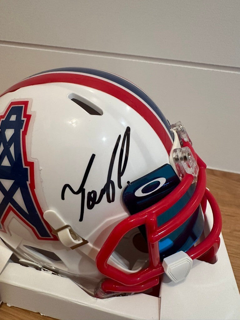 Tony Pollard Signed Houston Oilers Riddell Speed Mini Helmet BAS Beckett Visor