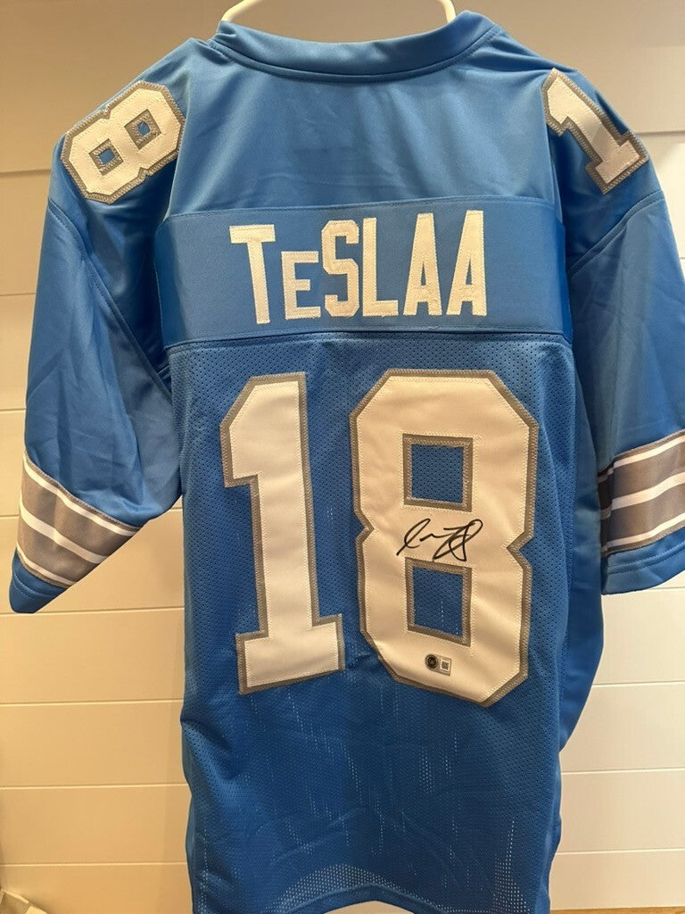 Isaac TeSlaa Signed Detroit Lions Blue Custom Jersey #18 Beckett