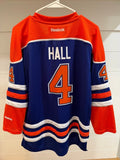 Taylor Hall Edmonton Oilers #4 Reebok Youth L/XL Blue Orange NHL Hockey Jersey