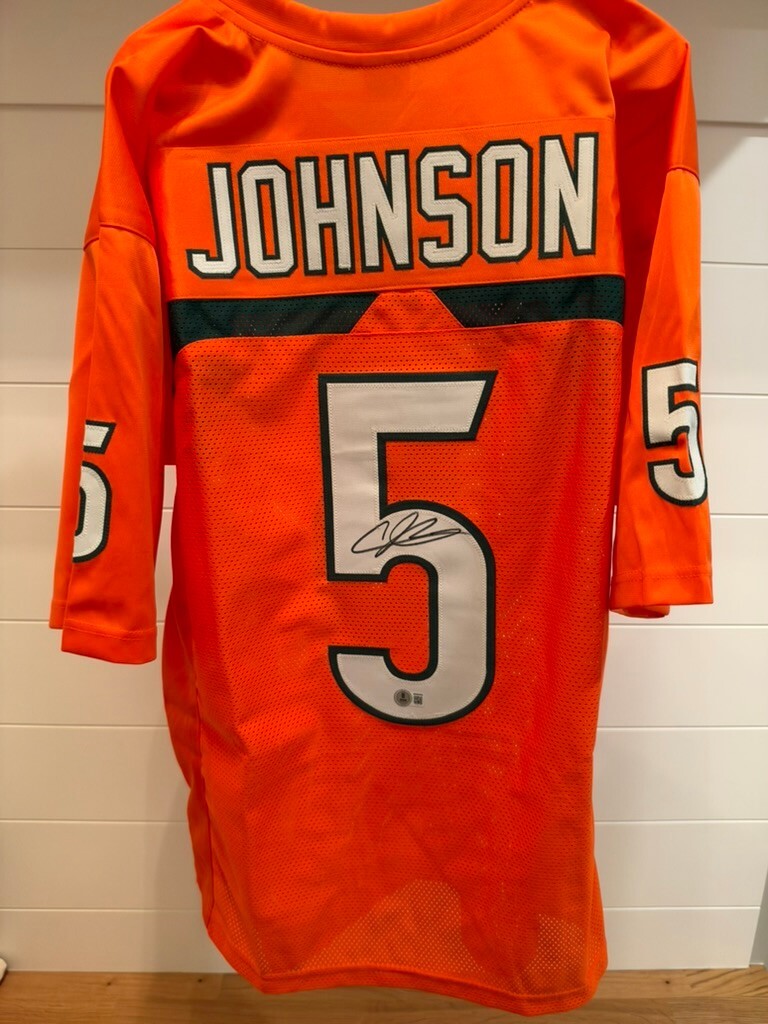 Andre Johnson Signed Miami Hurricanes #5 Orange Custom Jersey XL Beckett