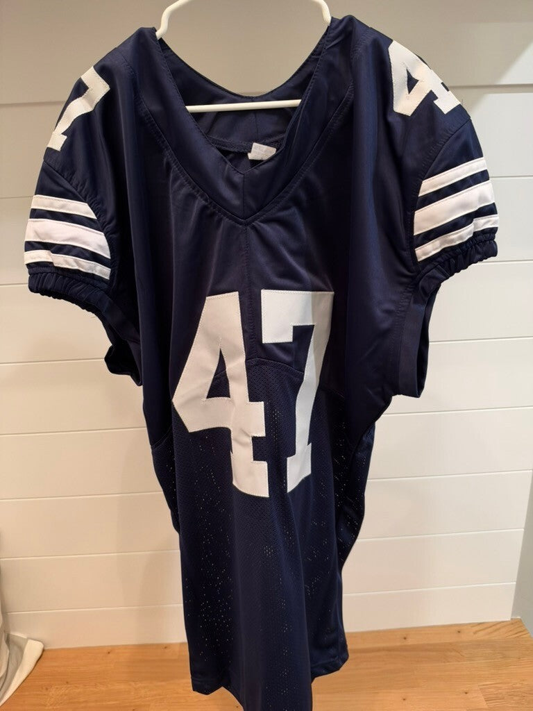 Bear Bachmeier Signed BYU Cougars Navy #47 Custom Football Jersey Beckett BAS