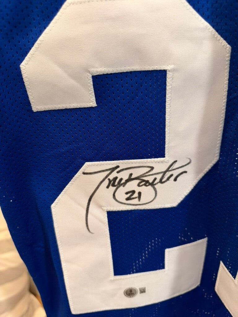 Tiki Barber Signed NY Giants Blue Custom Jersey XL #21 Beckett Witnessed