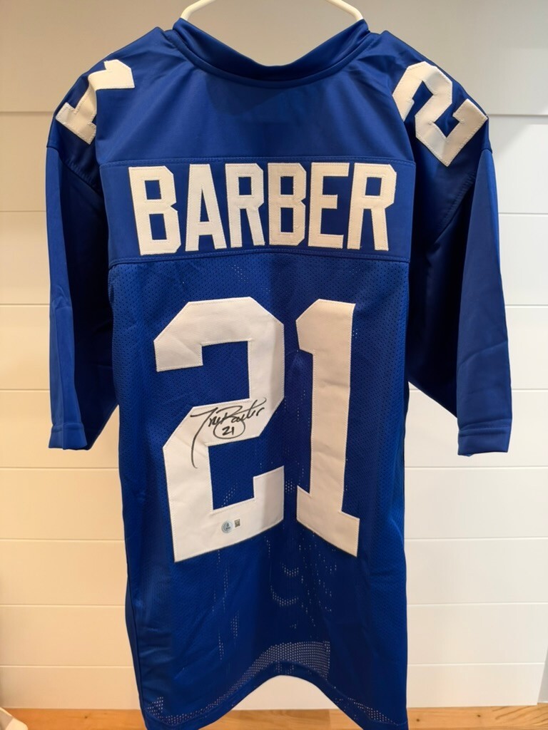 Tiki Barber Signed NY Giants Blue Custom Jersey XL #21 Beckett Witnessed