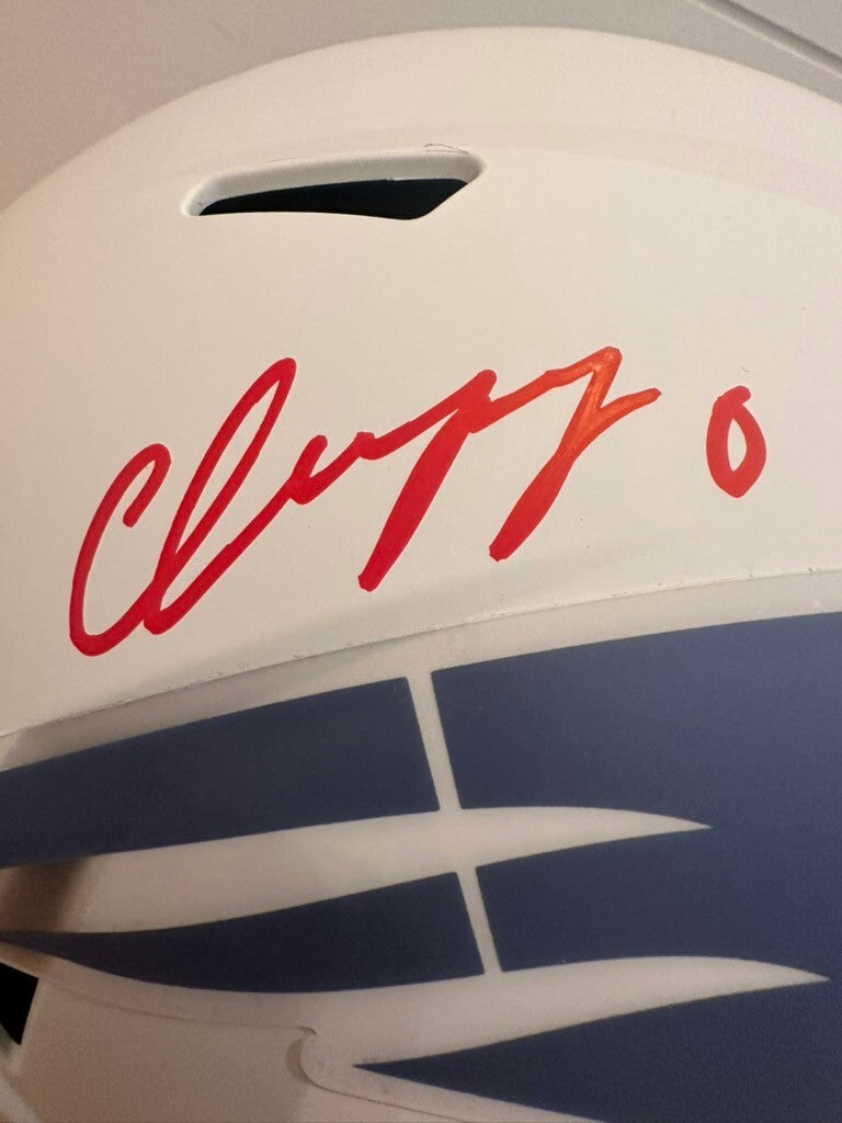 Christian Gonzalez Signed Patriots Lunar Full Size Speed Replica Helmet Beckett
