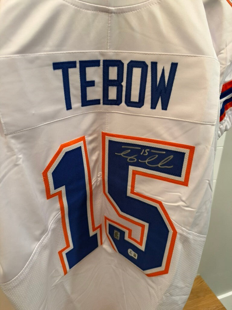 Tim Tebow Signed Florida Gators #15 White Custom Game Cut Jersey Beckett